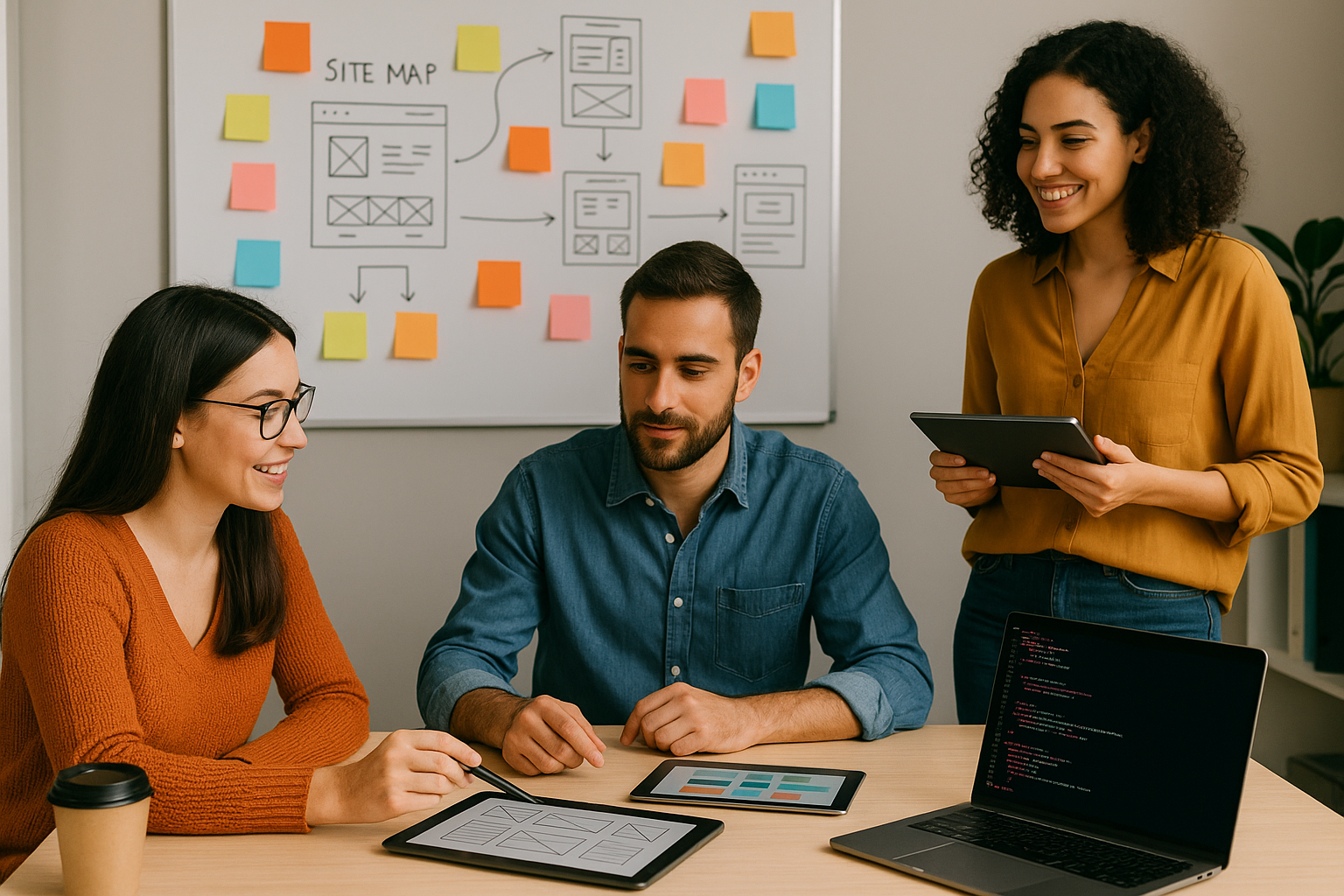 People planning a web project around a sitemap